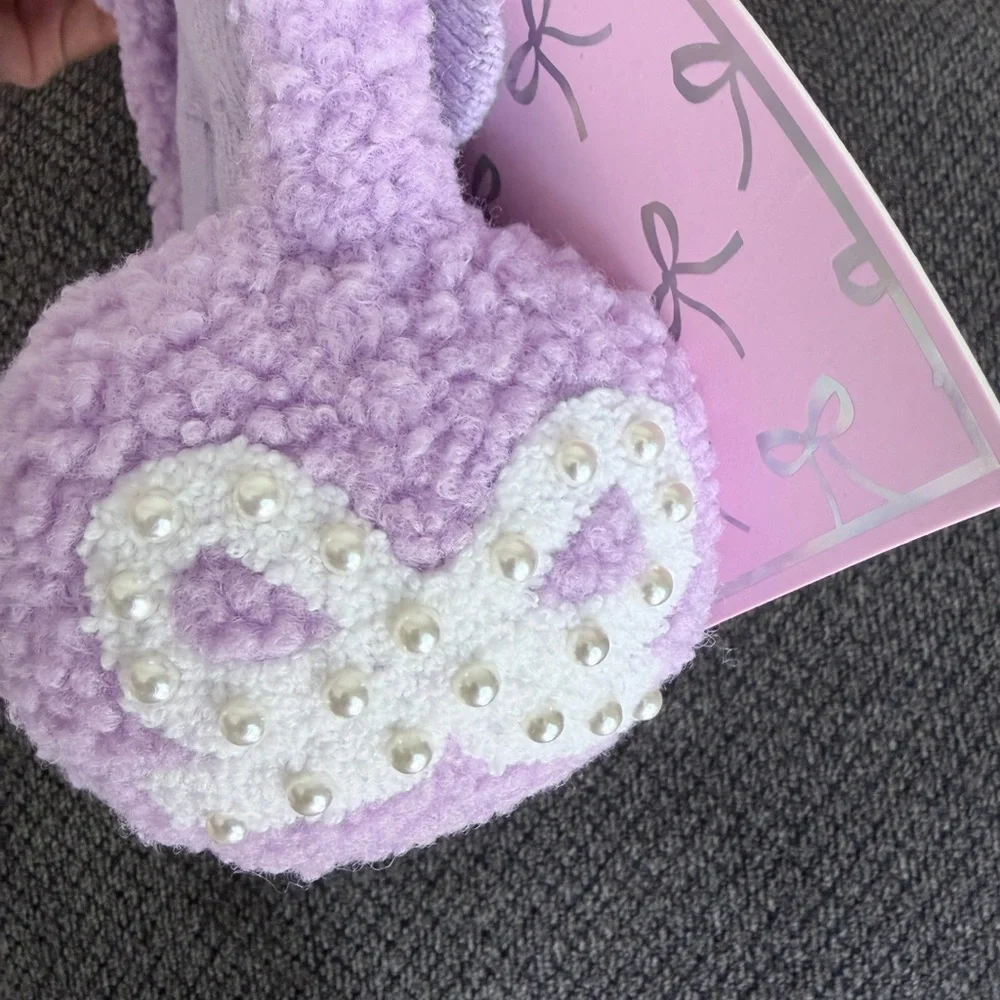 OMG accessories - Girls Lavender bow Earmuffs with pearls and mittens Set- NWT